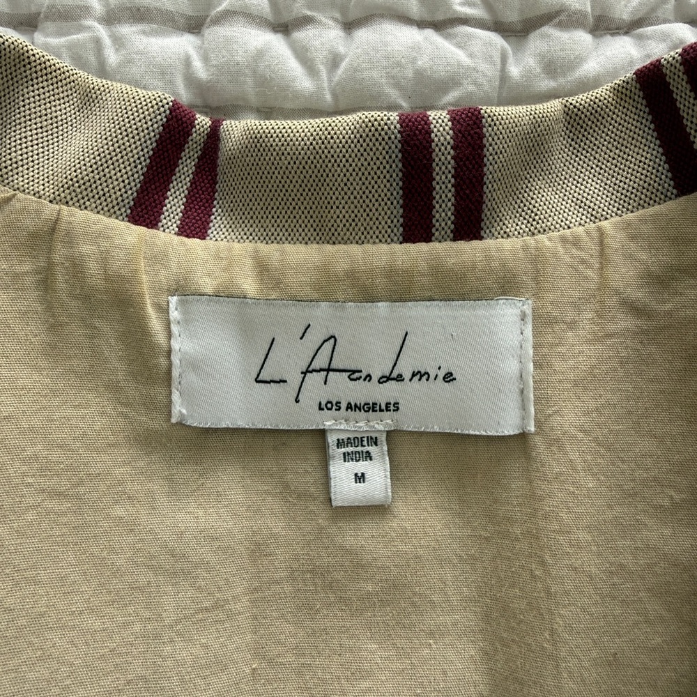 L'Academie Beige and Burgundy Striped Blazer, Size Medium - Picture 8 of 9
